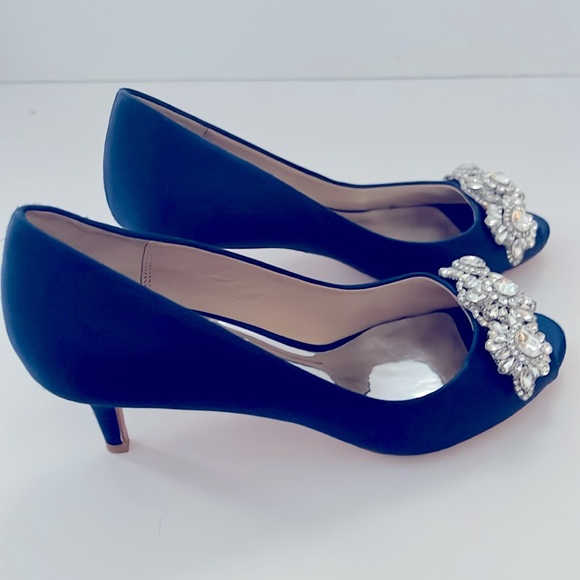 *Badgley Mischka Royal Blue Satin Pumps  Rhinestone Embellishment Size 5 - Picture 13 of 15